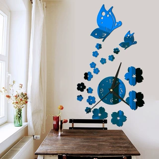 蝴蝶梅花钟 DIY3d立体镜面墙贴 工厂店 厂家直销61cmX35cm 带背胶