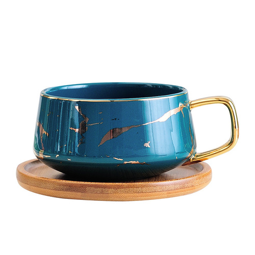 Nordic Ceramic Coffee Cup Mug Marble Pattern Home Water Cup Breakfast Cup with Lid and Spork Creative Cup Plate