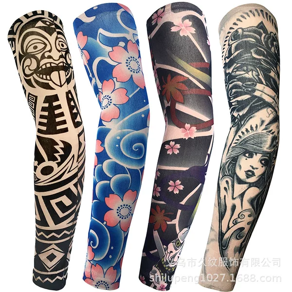 Tattoo Sleeve Long Pattern Clothing Riding Sun Protection Fishing Outdoor Travel Tattoo Sleeve Arm Set Big Flower Arm