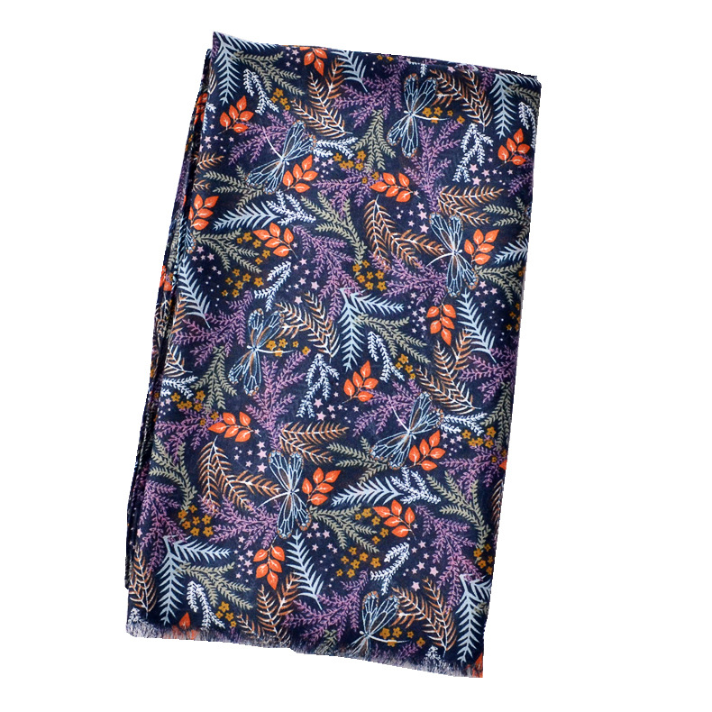 Exportación de comercio exterior fina Flor de planta de impresión bufanda de primavera y verano de algodón y lino se siente la luz bufanda de lujo protector solar chal