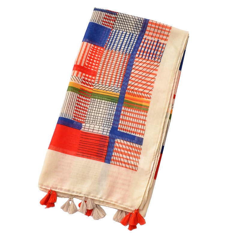 Color de contraste de primavera y verano bufanda suave a rayas de colores bufanda multiusos de algodón y lino bufanda de chal de moda japonesa y coreana