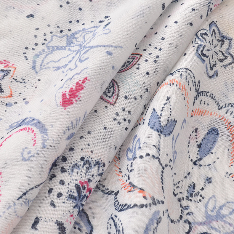 Nuevo artístico retro blanco liso anacardo impreso bufanda larga bufanda primavera y verano azul gris borla decorativa bufanda chal