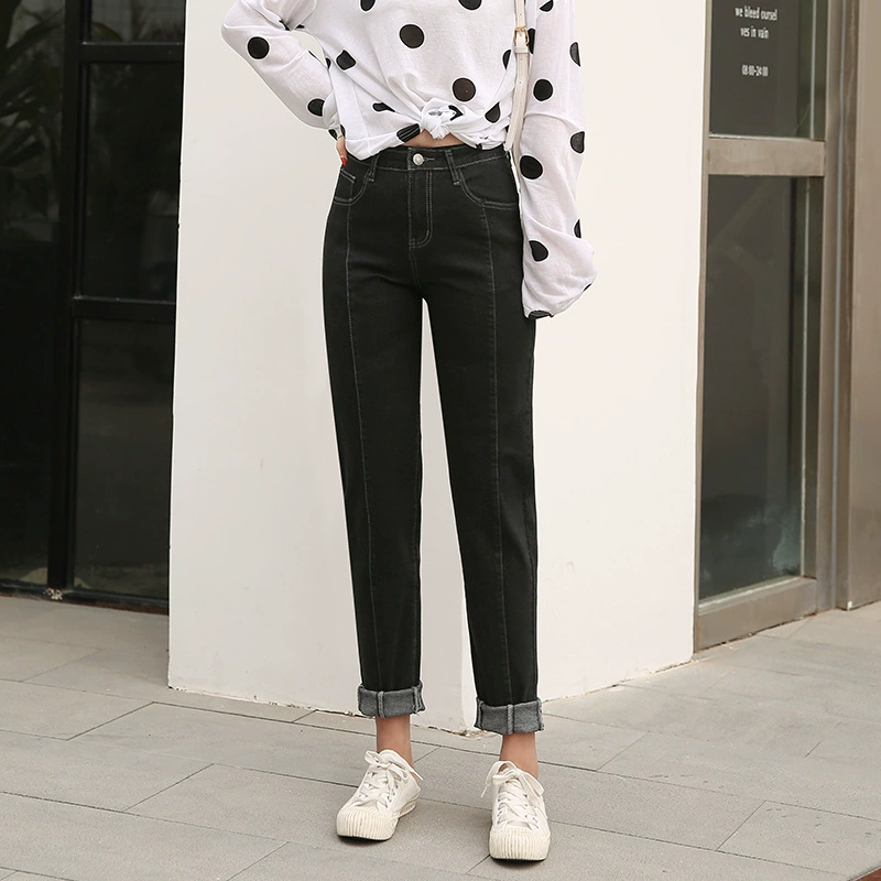 Джинсы, повседневные брюки, корейский стиль, высокий пояс