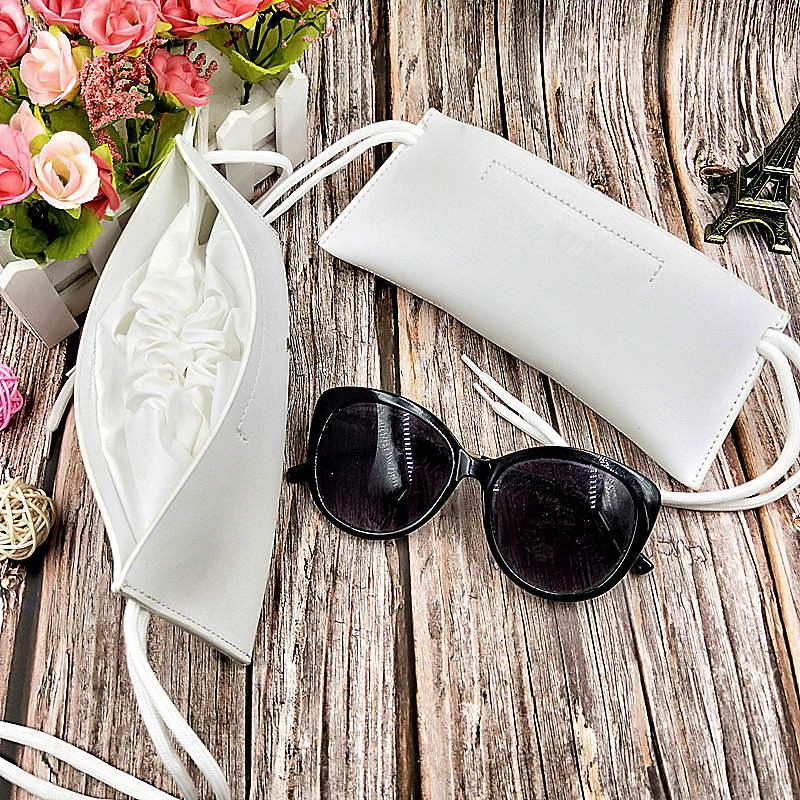 Factory wholesale glasses box V sun glasses box leather white soft bag glasses box handbag double rope sunglasses storage
