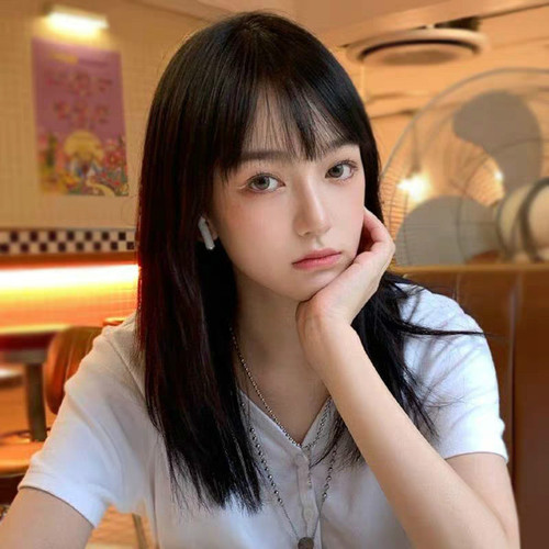 Wig for women with medium-long hair, air bangs, shoulder-length clavicle hair, medium-long straight hair, inner buckle, temperament, face-shaping, chemical fiber full headgear