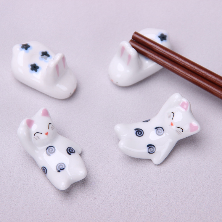 China, Japan and South Korea Chopsticks Rack Cute Rabbit Xiao Mao Ceramic Chopsticks Rack 12766 Rabbit Cat Chopsticks Holder Ornaments