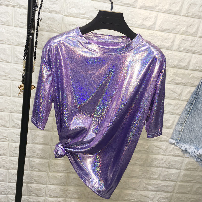 2020 New Summer Clothes New BF Underwear Missing Bright Silk T-Shirt Women's Short-sleeved Mid-length Shiny Top T-shirt Skirt