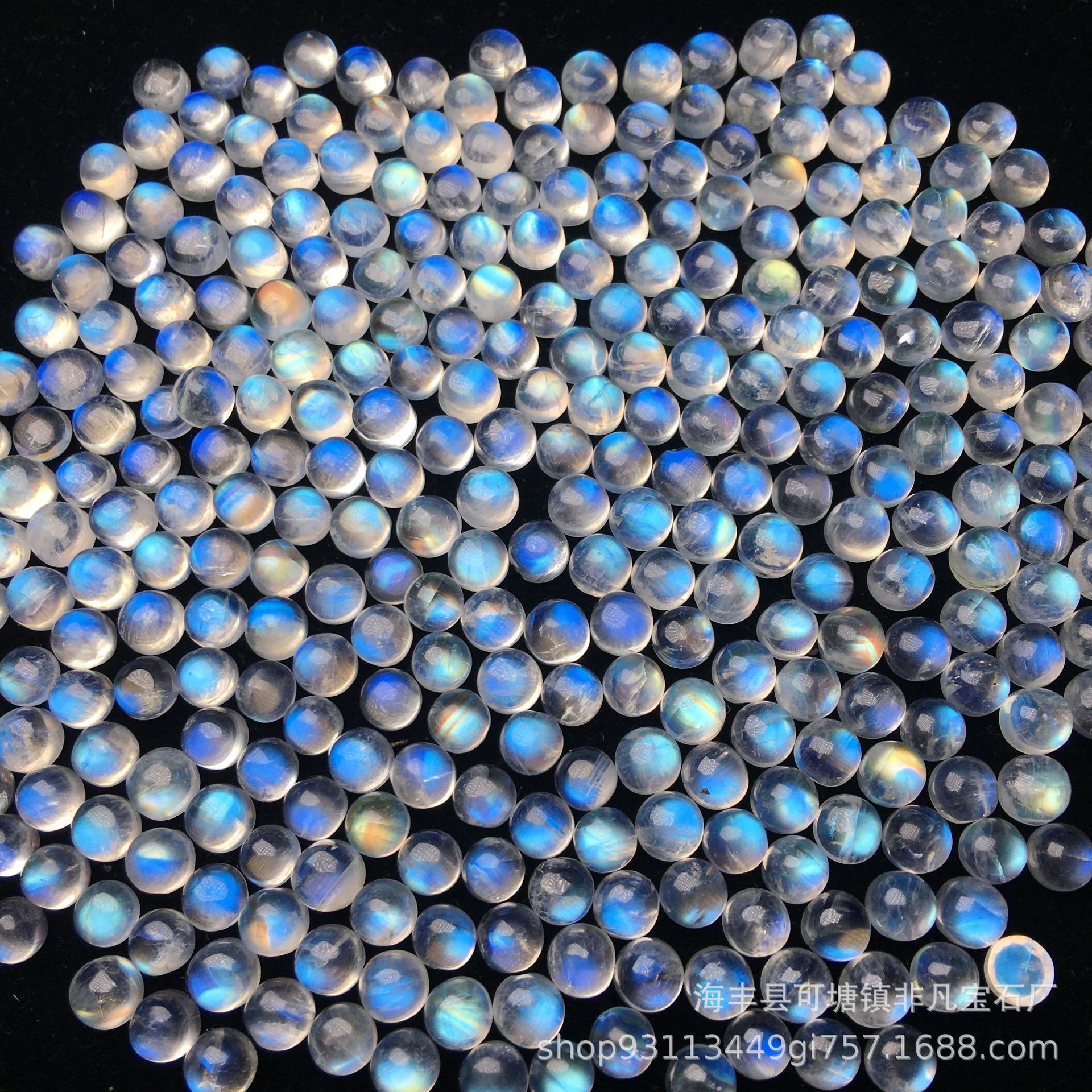 精品天然蓝月光石戒面 圆形平底素面裸石 净体强光水滴形月光批发