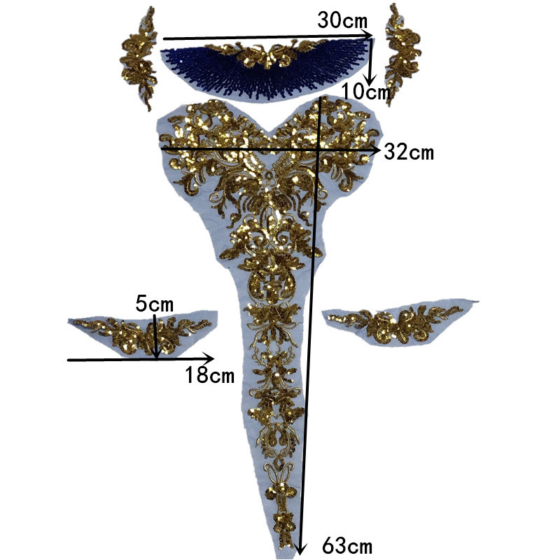 De gama alta de oro de lentejuelas de malla de encaje bordado pegatinas de tela ropa vestido de Decoración Accesorios de parche grande un Conjunto de 6 DIY