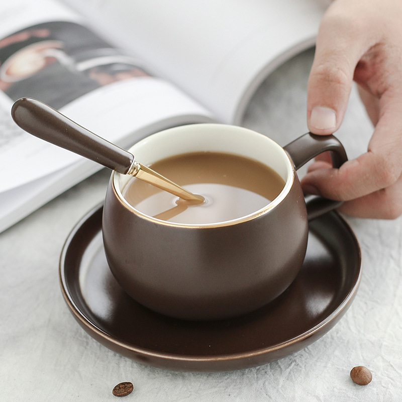 Taza de café en forma de tambor original Taza de moda retro Taza de agua Taza con platillo Cuchara Juego de caja de regalo al por mayor