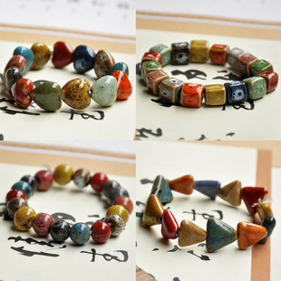 Jingdezhen Stall Ceramic Bracelet Color Glazed Porcelain Bead Bracelet Female diy Handmade Forest Series Gezhi Pottery Shop Supply