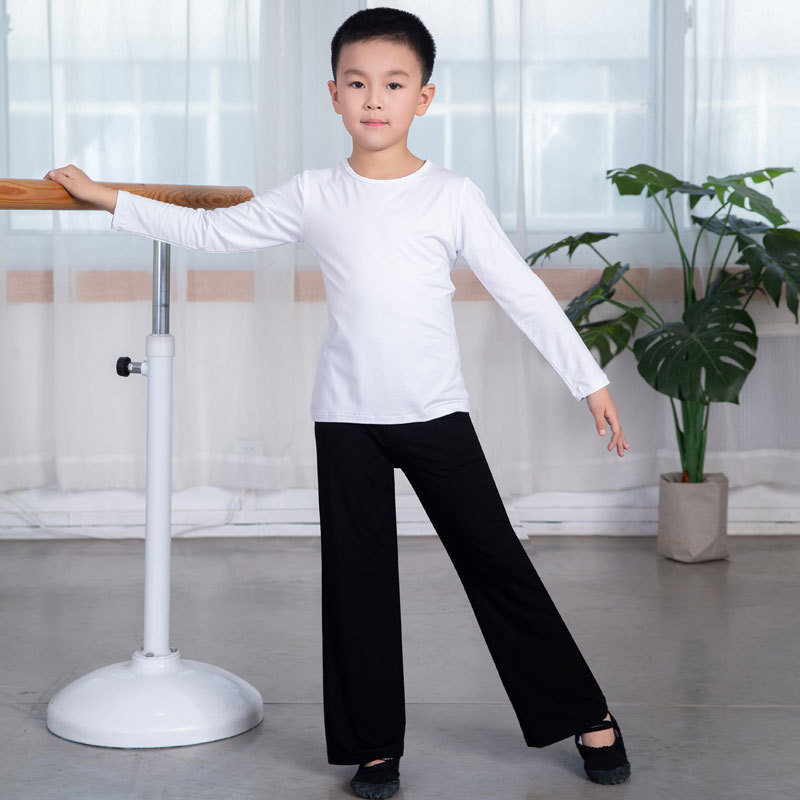 Children's Men's White Round Neck Long Sleeve + Straight Leg Pants / 110