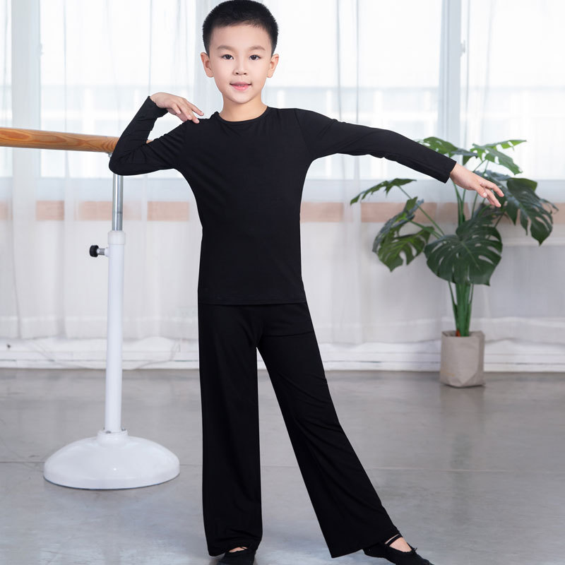 Children's men's black round neck long sleeve + straight pants / 110