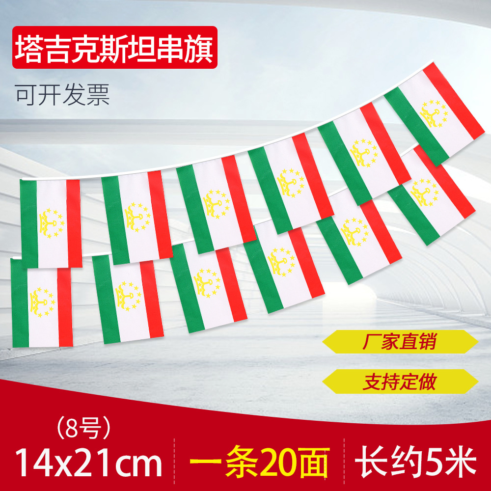 跨境货源8号14*21塔吉克斯坦串旗万国旗吊旗世界各国外国串旗