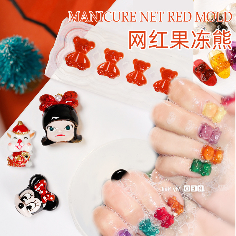 Manicura molde de silicona Año Nuevo jugo suave caramelo oso Mickey Fortune gato joyería 3D tridimensional tallada herramienta de molienda