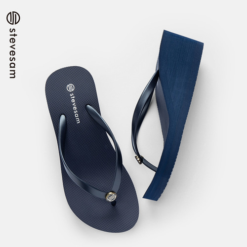 6cm wedge flip-flops for women summer new casual fashion thick-soled sandals and slippers rivet beach slippers wholesale