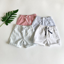 外贸出口男童梭织短裤婴童休闲条纹短裤小童棉麻中裤（9M-3岁）