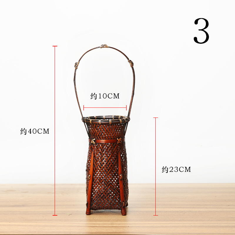 Cesta de flores de mano de bambú cesta de flores secas cesta de almacenamiento tejida artesanal ratán sala de estar decoración flor fábrica al por mayor