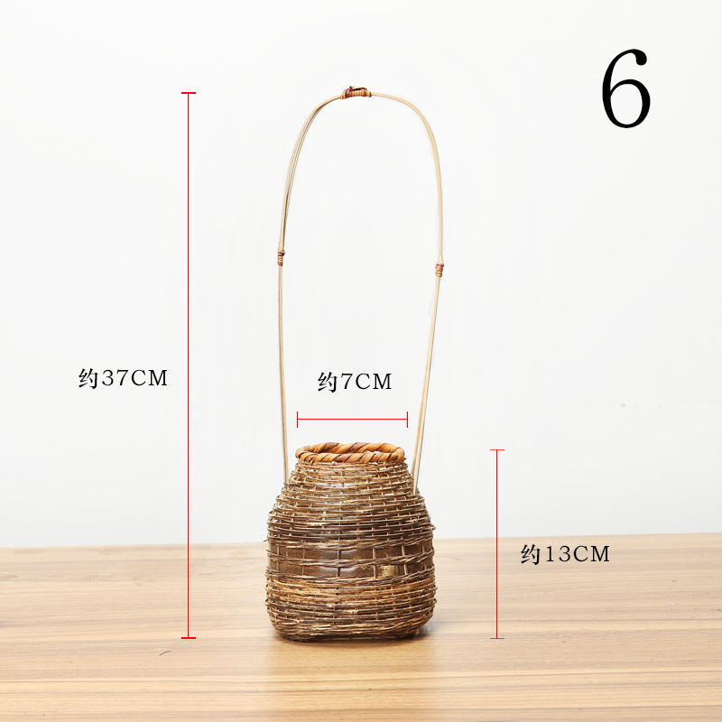 Cesta de flores de mano de bambú cesta de flores secas cesta de almacenamiento tejida artesanal ratán sala de estar decoración flor fábrica al por mayor