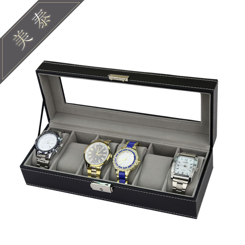 Southeast Asia black watch box 6 storage display box wooden transparent window watch box [Advanced Edition]