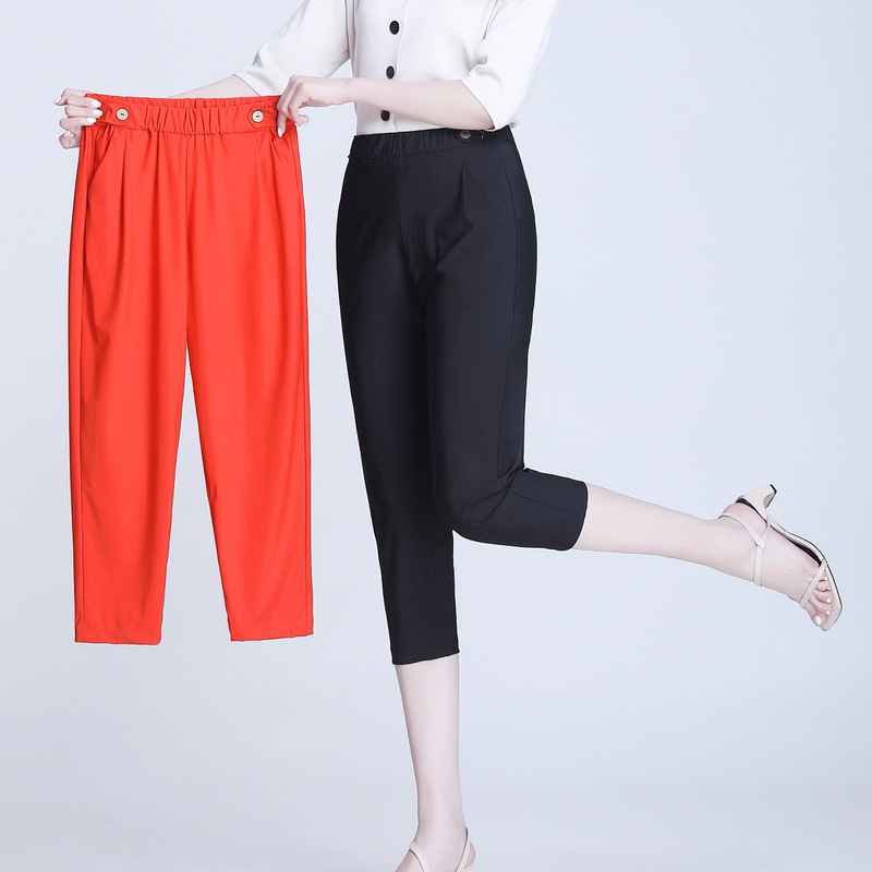 Summer New Style Cropped Pants for Women, Quick-Drying, Stretchy, High-Waisted, Plus-Size, Loose Casual Pants for Women, Direct from the Manufacturer