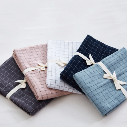 Japanese pure cotton washed cotton pillowcase set good quality simple grid pillowcase bedding set single pillow cover