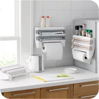 Multifunctional plastic wrap cutter wall -mounted kitchen paper rack sliding knife tin foil split box storage shelf