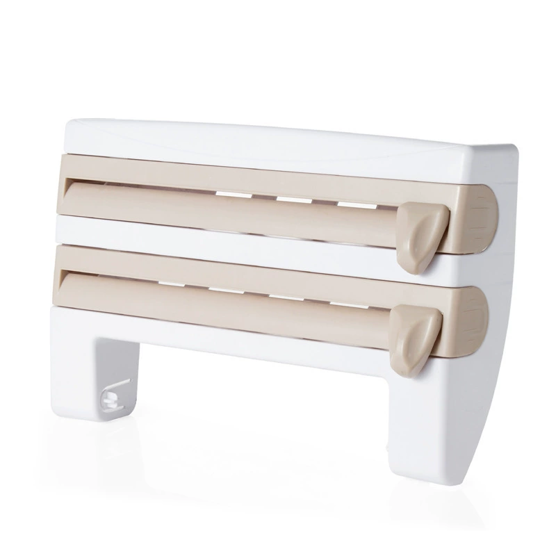 Multifunctional plastic wrap cutter wall -mounted kitchen paper rack sliding knife tin foil split box storage shelf