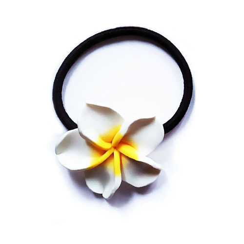 Suministro transfronterizo de Flor de huevo anillo de pelo material de cerámica suave flor cuerda de pelo banda de goma negra tocado flor corbata de pelo joyería de la cuerda