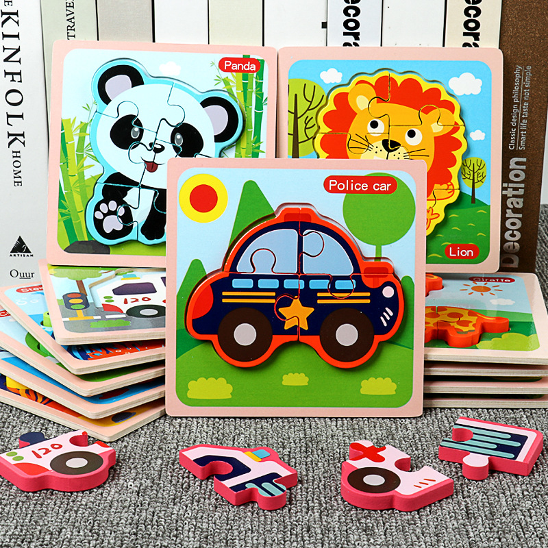 Animal rompecabezas tridimensional rompecabezas infantil bebé de mano a juego de Madera Juguetes Educativos de educación temprana 1-2-3-4 años