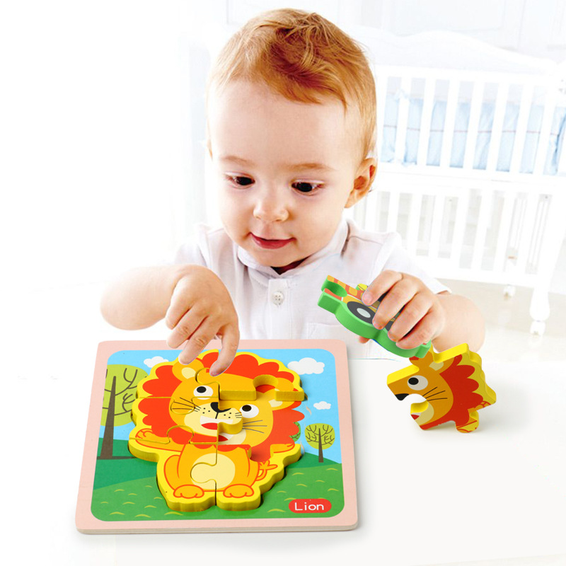 Animal rompecabezas tridimensional rompecabezas infantil bebé de mano a juego de Madera Juguetes Educativos de educación temprana 1-2-3-4 años