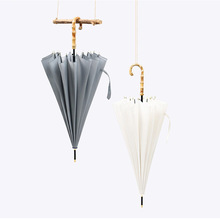 厂家直销自动16骨长柄伞女文艺素色晴雨伞加印logo竹节柄直杆雨伞