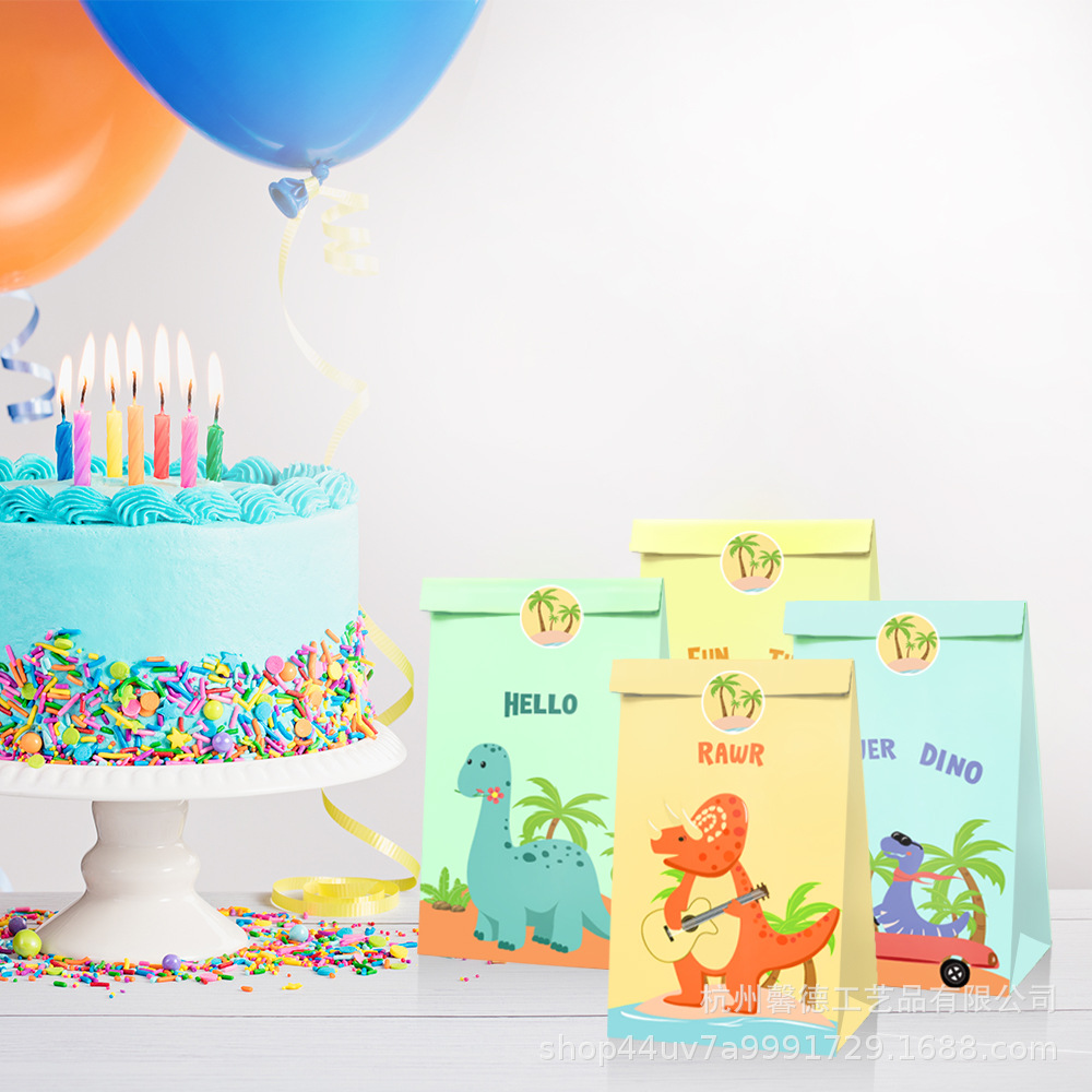 LB001亚马逊wish纸袋恐龙主题派对手提袋生日糖果袋礼品特种纸