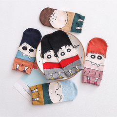 Korean New Cartoon Straight Leg Socks for Girls, Crayon Shin-chan Personality Boat Socks, Cotton Sweat Absorbent Anti-Odor Women's Socks Wholesale