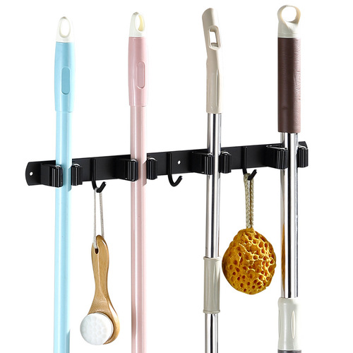 Black Push-in Anchorless 304 Stainless Steel Mop Hook Wall Mount Mop Holder Push Hook Adhesive