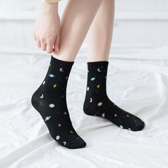 Korean-style universe star cotton crew socks idea yarn women's socks moon student skateboarding trendy socks