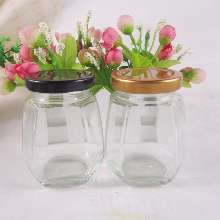 厂家直销180ml六角蜂蜜玻璃瓶密封玻璃罐头瓶辣酱瓶蜂蜜瓶