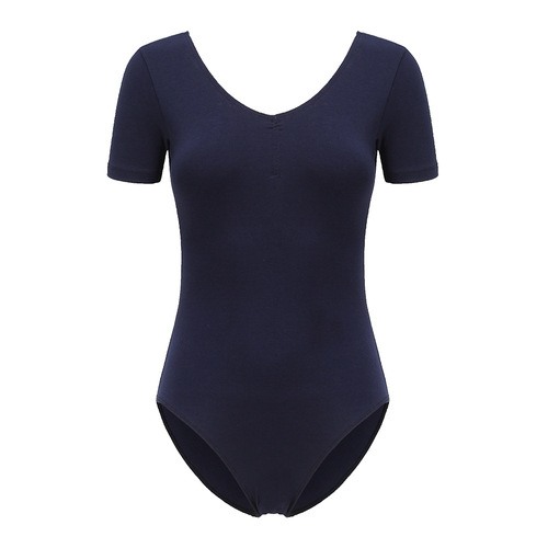 Cotton Adult Backless Leotard Bodysuit Women's Dancewear Ballet Dance Physical Fitness Art Exam Short Sleeve Training Suit