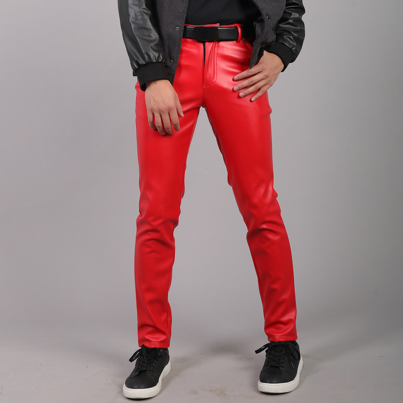 Young and Middle-aged Leather Pants Men's Stretch Slim-fit Fashion Moisture-proof White Dance Performance Bar Internet Celebrant Hair Salon Leather Pants