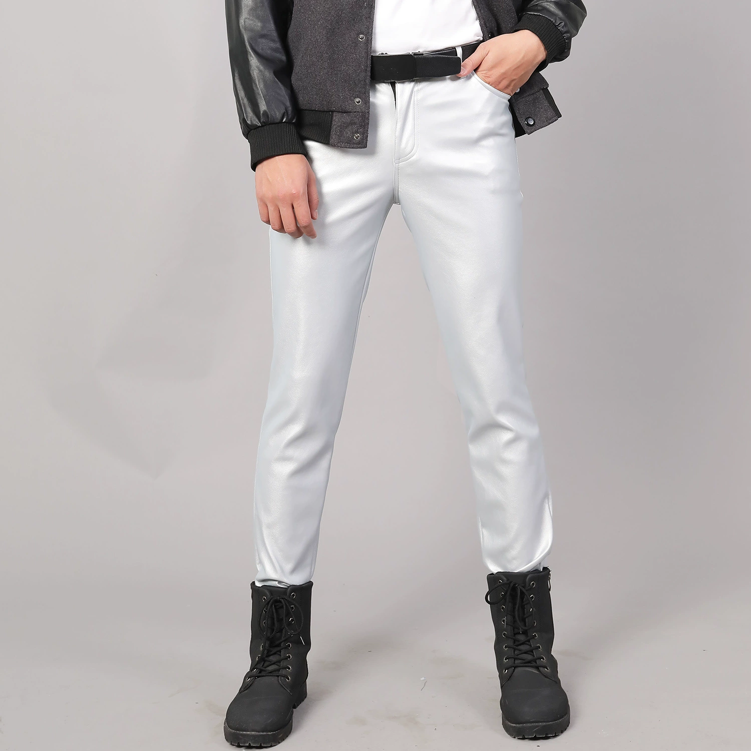 эластичные модные белые штаны, slim fit, интернет-знаменитость