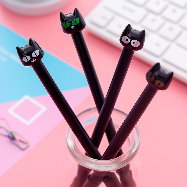 高思韩国创意小黑猫头中性笔签字笔水笔黑色学生中性笔文具厂家