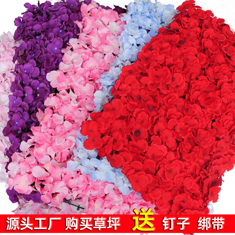 Boda flor artificial Fondo pared flor artificial centro comercial ventana puerta arco decoración Hortensia flor fila planta pared flor artificial