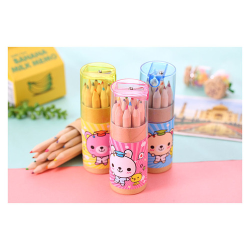 Dropshipping Cute Doctor Bear Colored Pencils Primary School Students 12 Color Lead Cartoon Bucket Drawing Pencils T