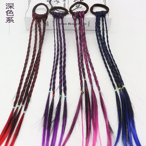 Cross-border supply source colorful gradient braided headband, new high-temperature silk DIY handmade braided hair tie for children wigs