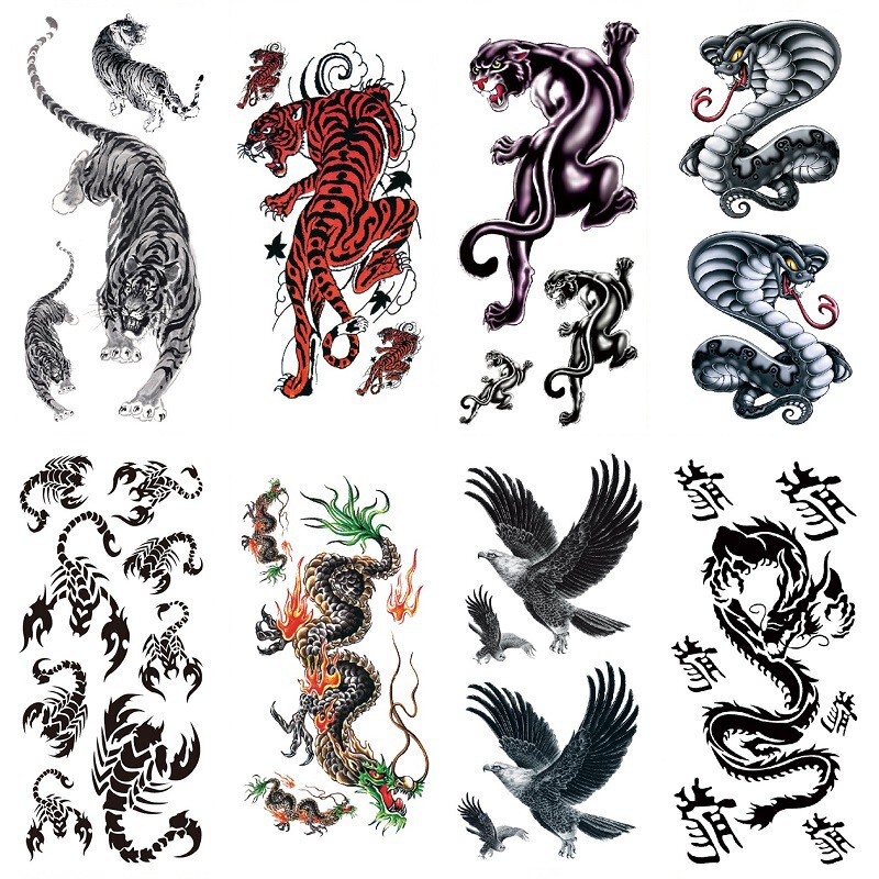 Animal pattern tattoo stickers downhill Tiger Leopard Snake Scorpion Eagle waterproof water transfer tattoo stickers cross-border decals