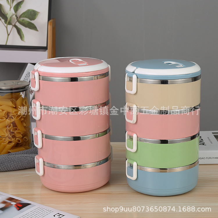 Acero inoxidable aislamiento de calor caja de almuerzo redonda doble capa de estudiantes caja de almuerzo 304 sellado caja de almuerzo regalo joyería