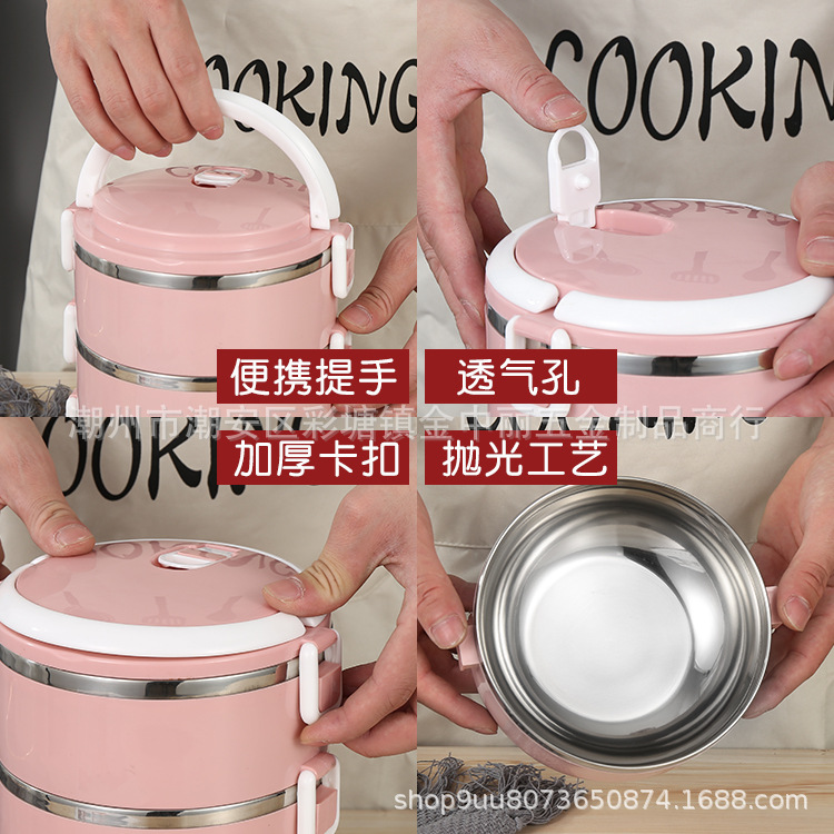 Acero inoxidable aislamiento de calor caja de almuerzo redonda doble capa de estudiantes caja de almuerzo 304 sellado caja de almuerzo regalo joyería