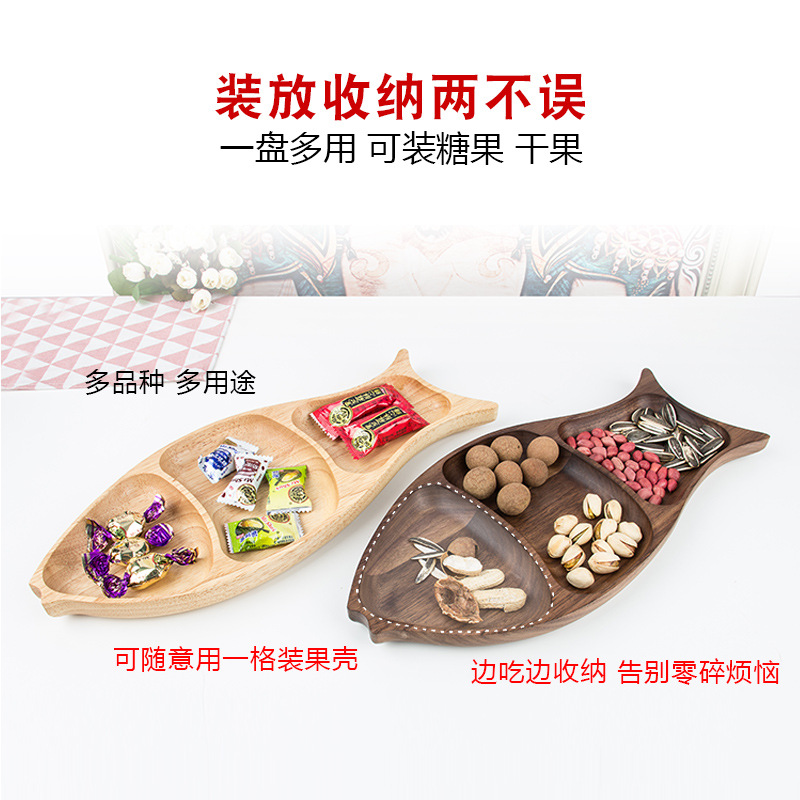 Caramelo plato de fruta de madera personalizado creativo tuerca bandeja compartimiento lindo melón semillas plato de fruta Estilo nórdico
