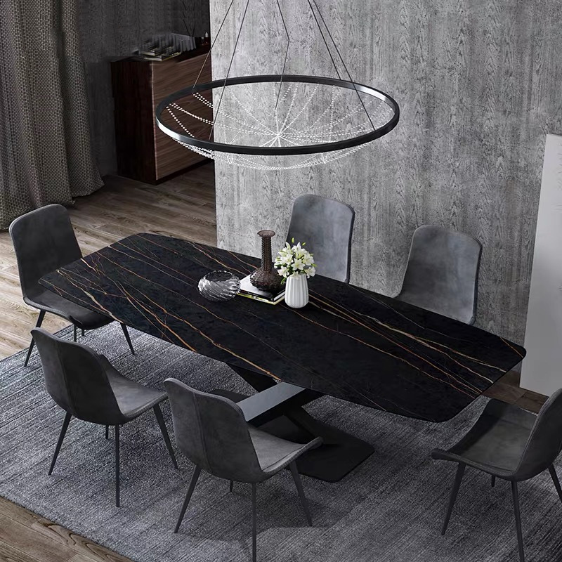 后现代轻奢家用岩板就餐桌子 大小户型简约餐桌椅酒店多人位餐台