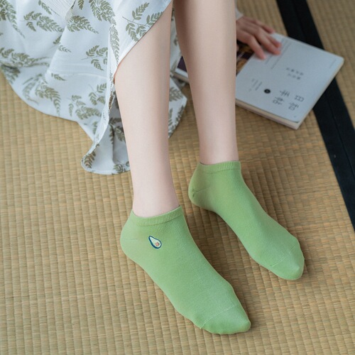  Spring and Summer Boat Socks Women's Cartoon Embroidered Cotton Socks Avocado Hot Selling Manufacturer Wholesale Japanese Simple Korean Socks